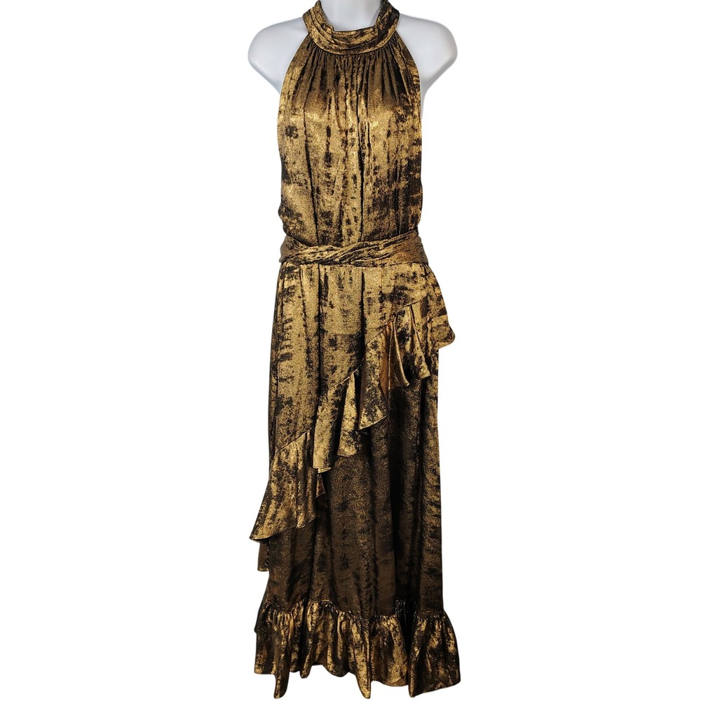 Alex Marie Gold Velvet Maxi Dress with Ruffle Detail PLUS SIZE